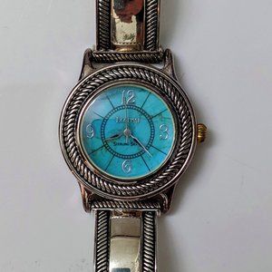 Vintage Ecclissi Sterling Silver and Leather Watch with Turquoise Face